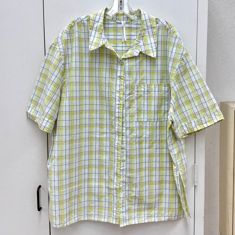 Anthropologie Women's 100% Cotton Plaid Oversized Button Down Shirt Large Fall